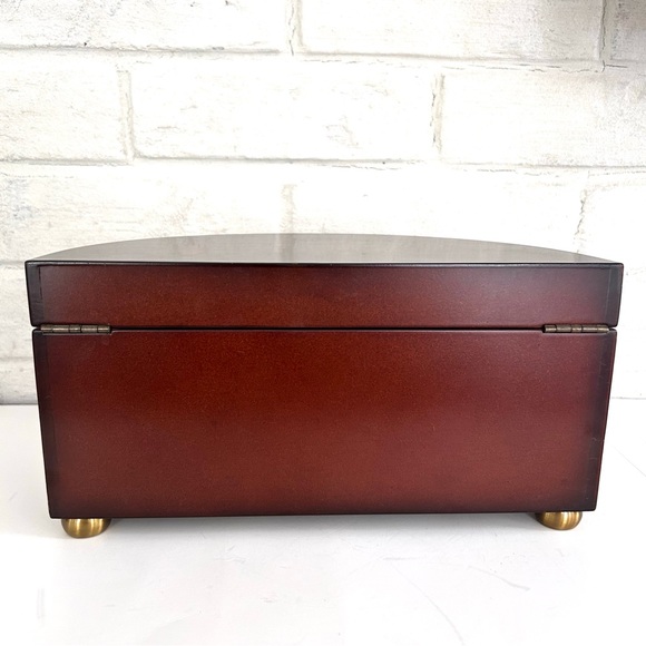 Vintage Bombay CompanyJewelry Box Half Circle Wooden Brown With Tray Key - Picture 16 of 16